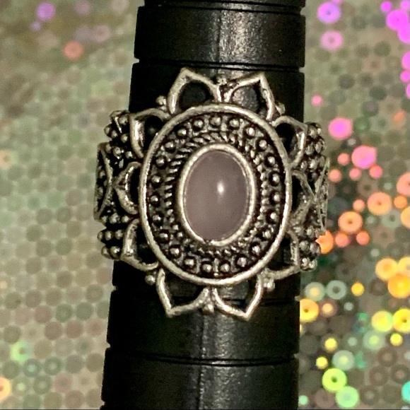 Handmade Rose Quartz Silver Mandala Ring - Picture 4 of 5